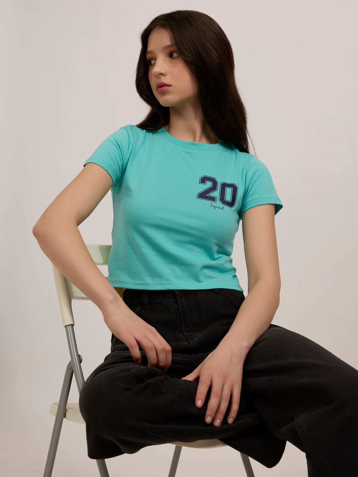 Blue Graphic Cropped T-Shirt