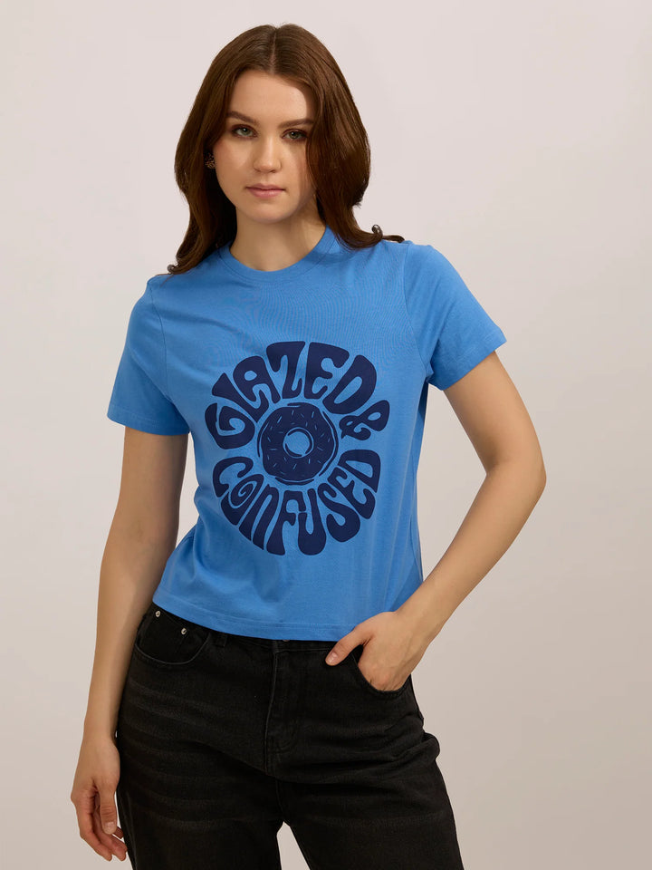 Light Blue Graphic Regular T-Shirt