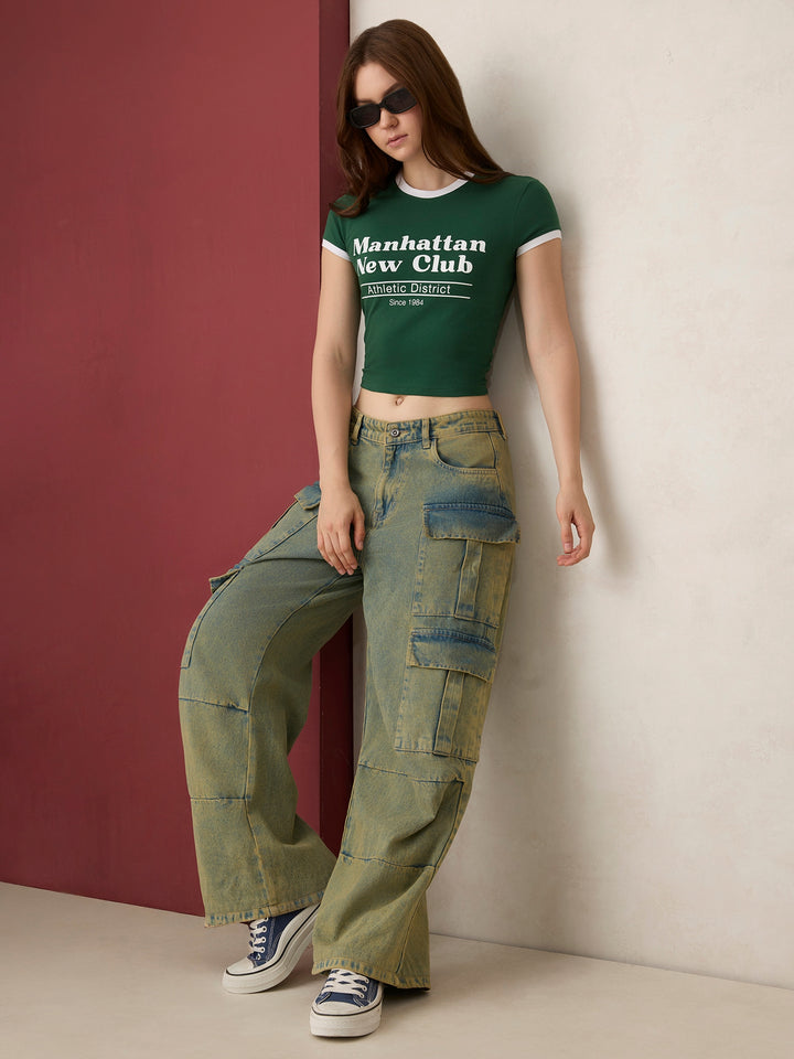 Green Graphic Cropped T-Shirt