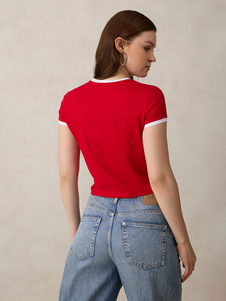 Red Graphic Cropped T-Shirt