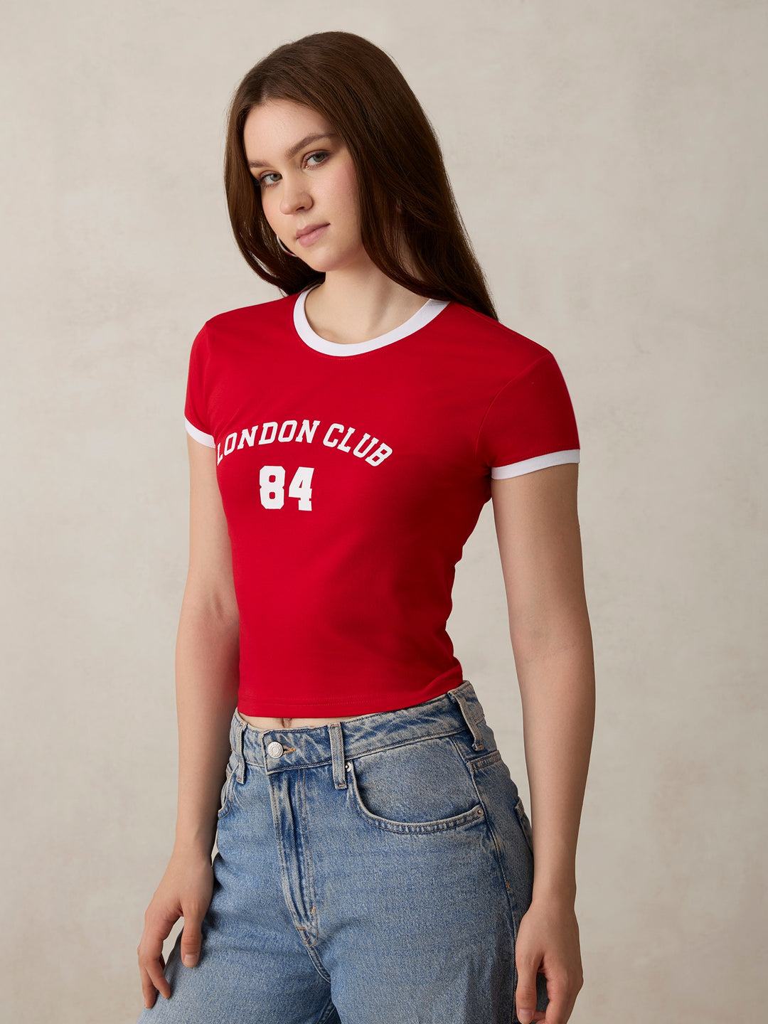 Red Graphic Cropped T-Shirt