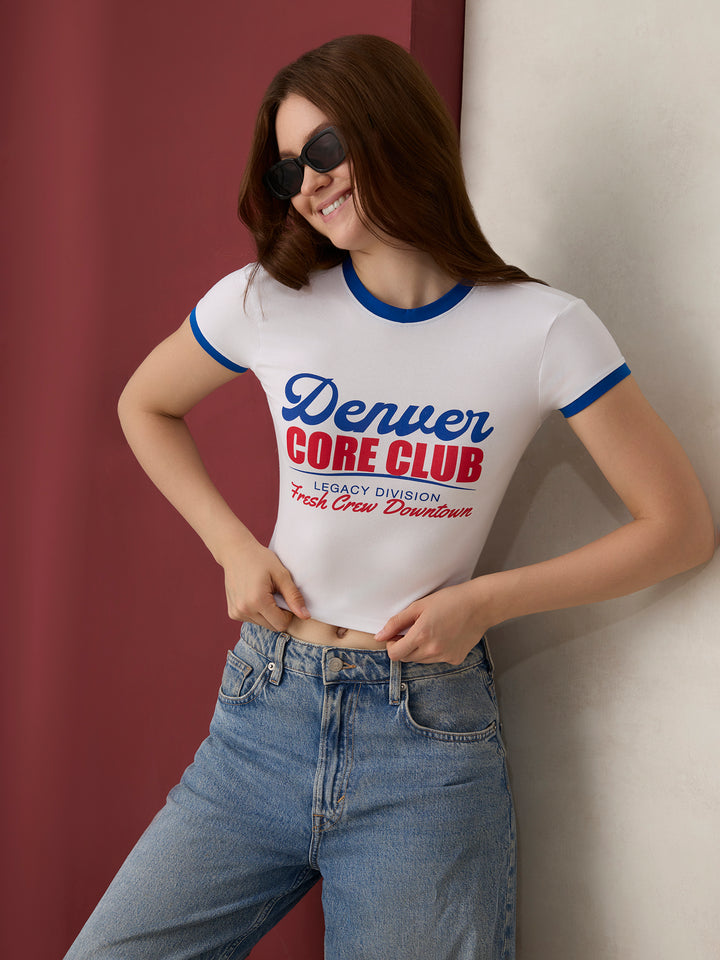 White Graphic Cropped T-Shirt
