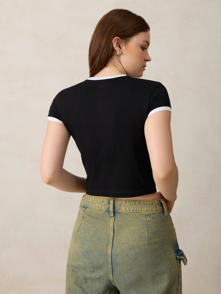 Black Graphic Cropped T-Shirt