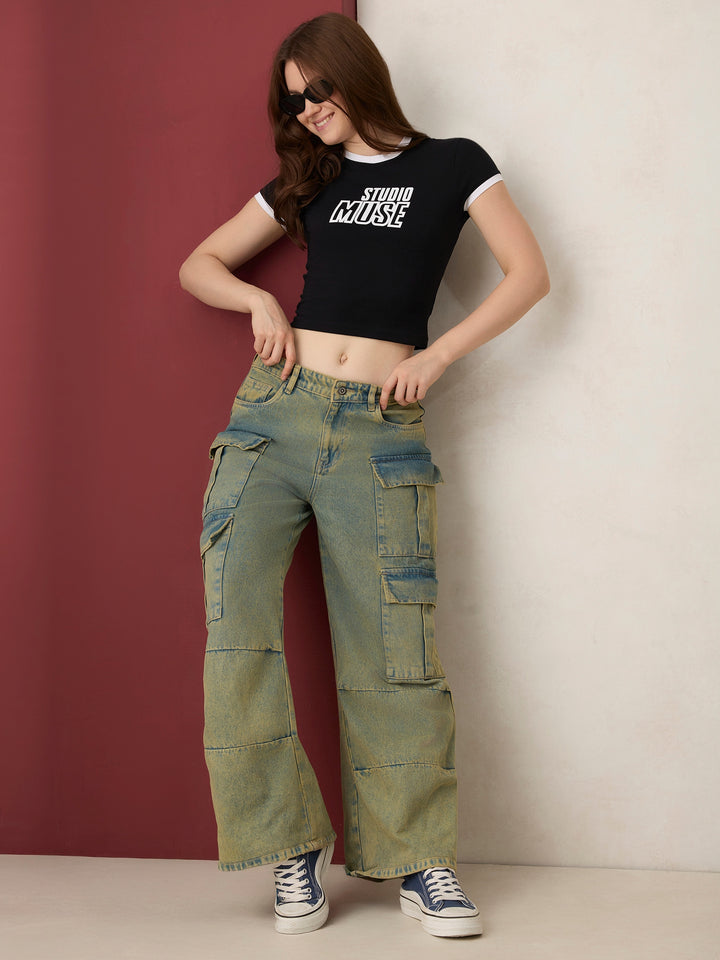 Black Graphic Cropped T-Shirt