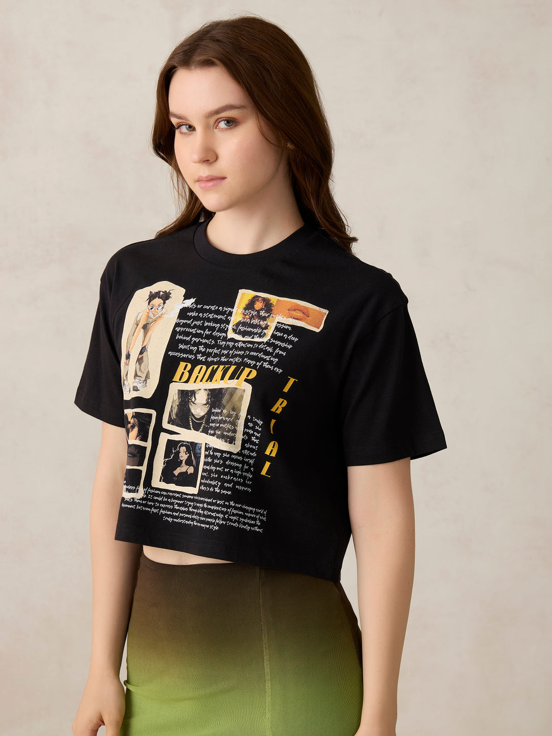 Black Graphic Cropped T-Shirt