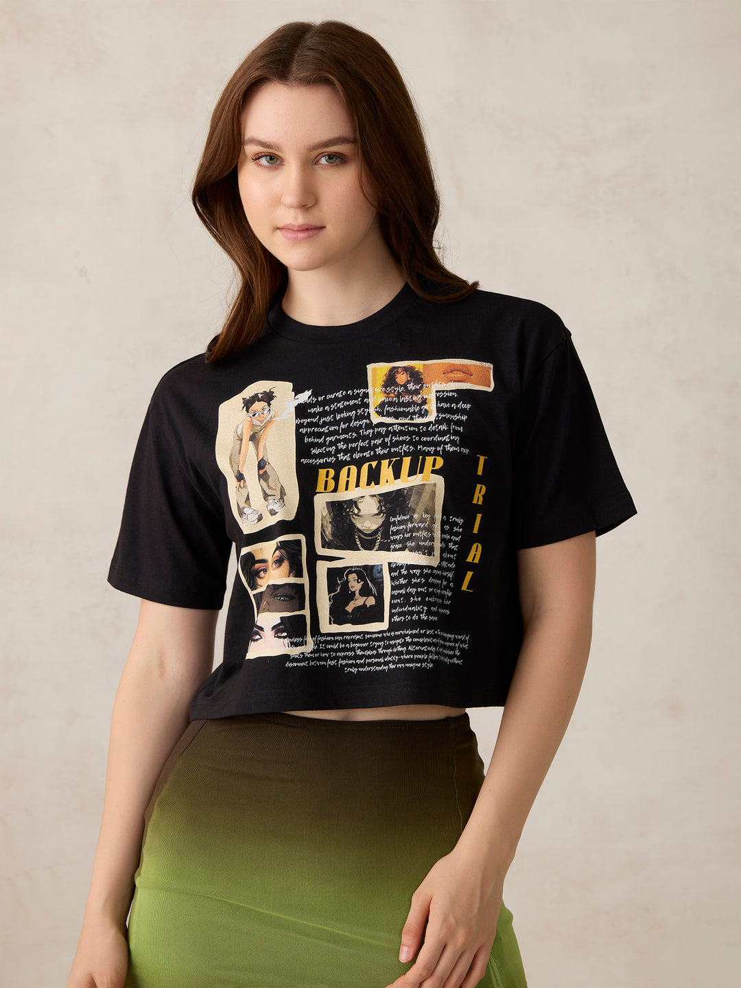 Black Graphic Cropped T-Shirt