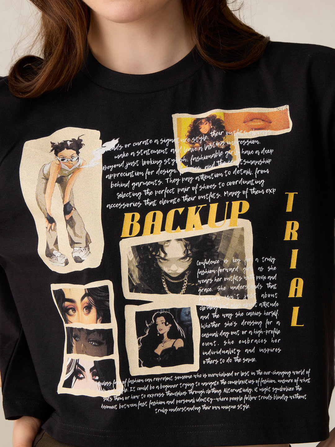 Black Graphic Cropped T-Shirt