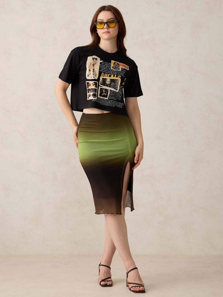 Black Graphic Cropped T-Shirt