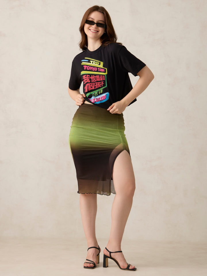 Black Graphic Cropped T-Shirt