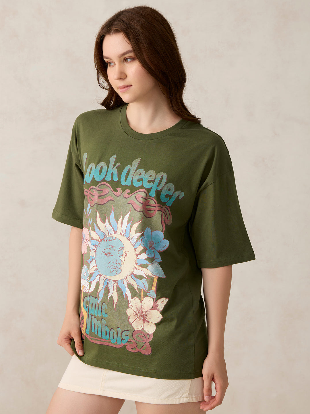 Olive Graphic Oversized T-Shirt