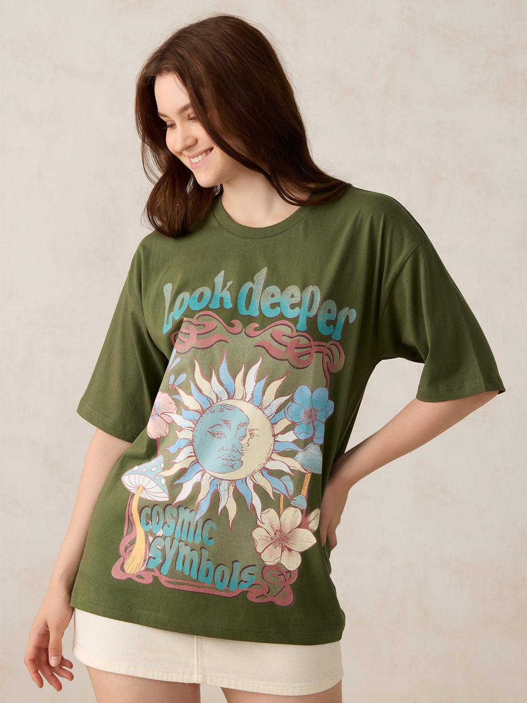 Olive Graphic Oversized T-Shirt
