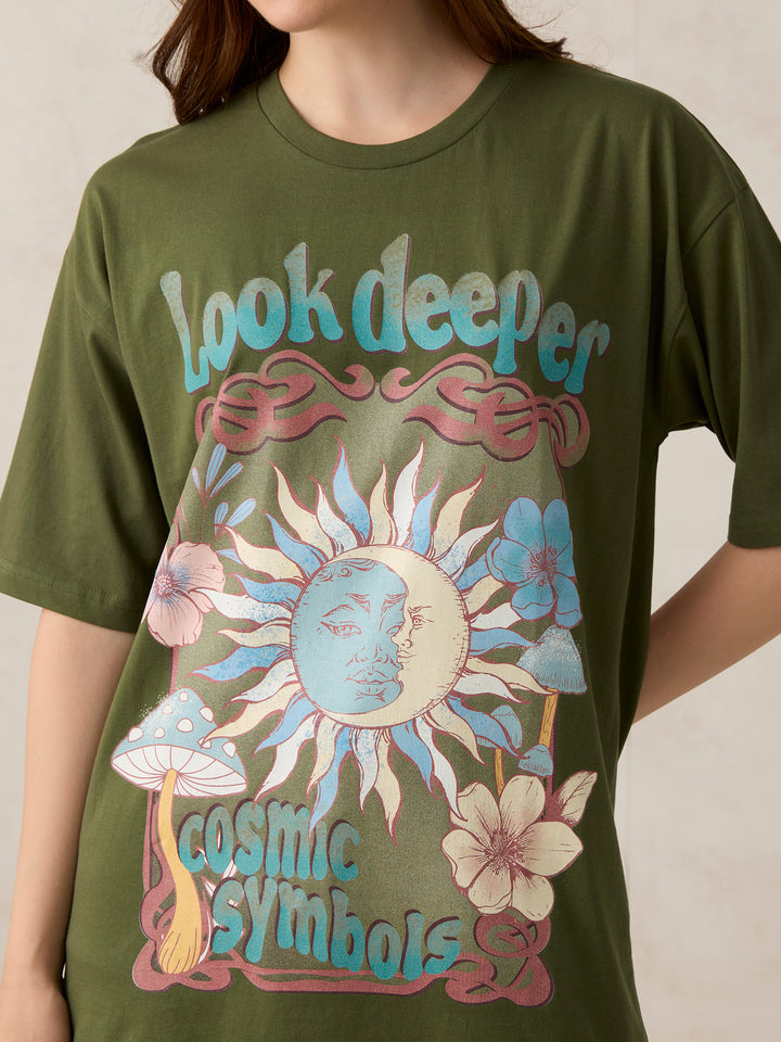 Olive Graphic Oversized T-Shirt