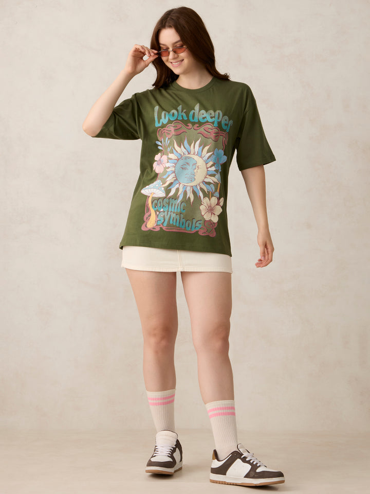 Olive Graphic Oversized T-Shirt