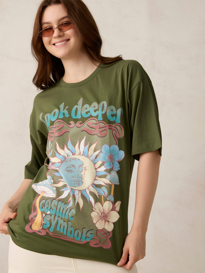 Olive Graphic Oversized T-Shirt