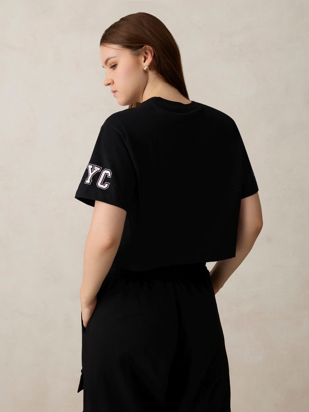 Black Graphic Cropped Boxy T-Shirt