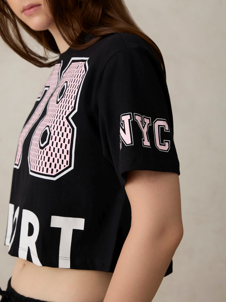 Black Graphic Cropped Boxy T-Shirt