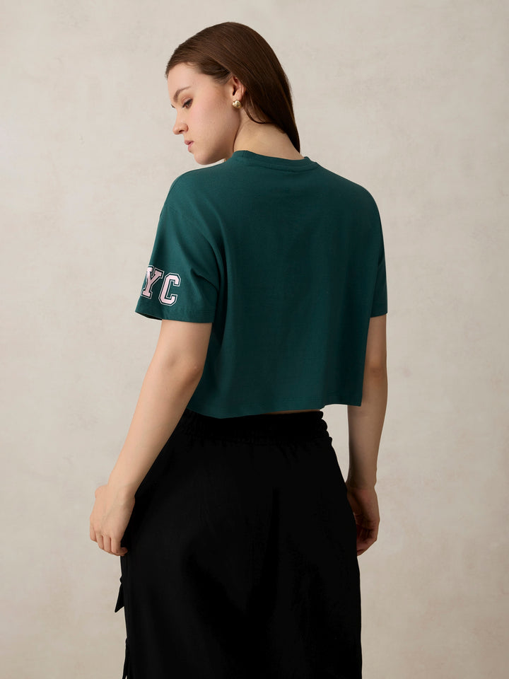 Green Graphic Cropped Boxy T-Shirt