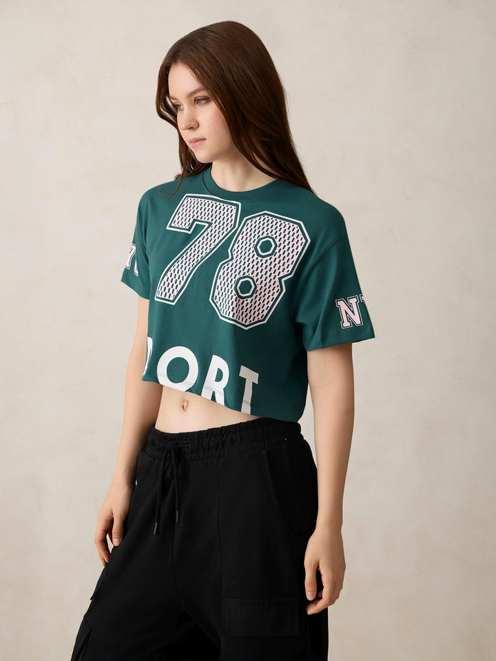 Green Graphic Cropped Boxy T-Shirt