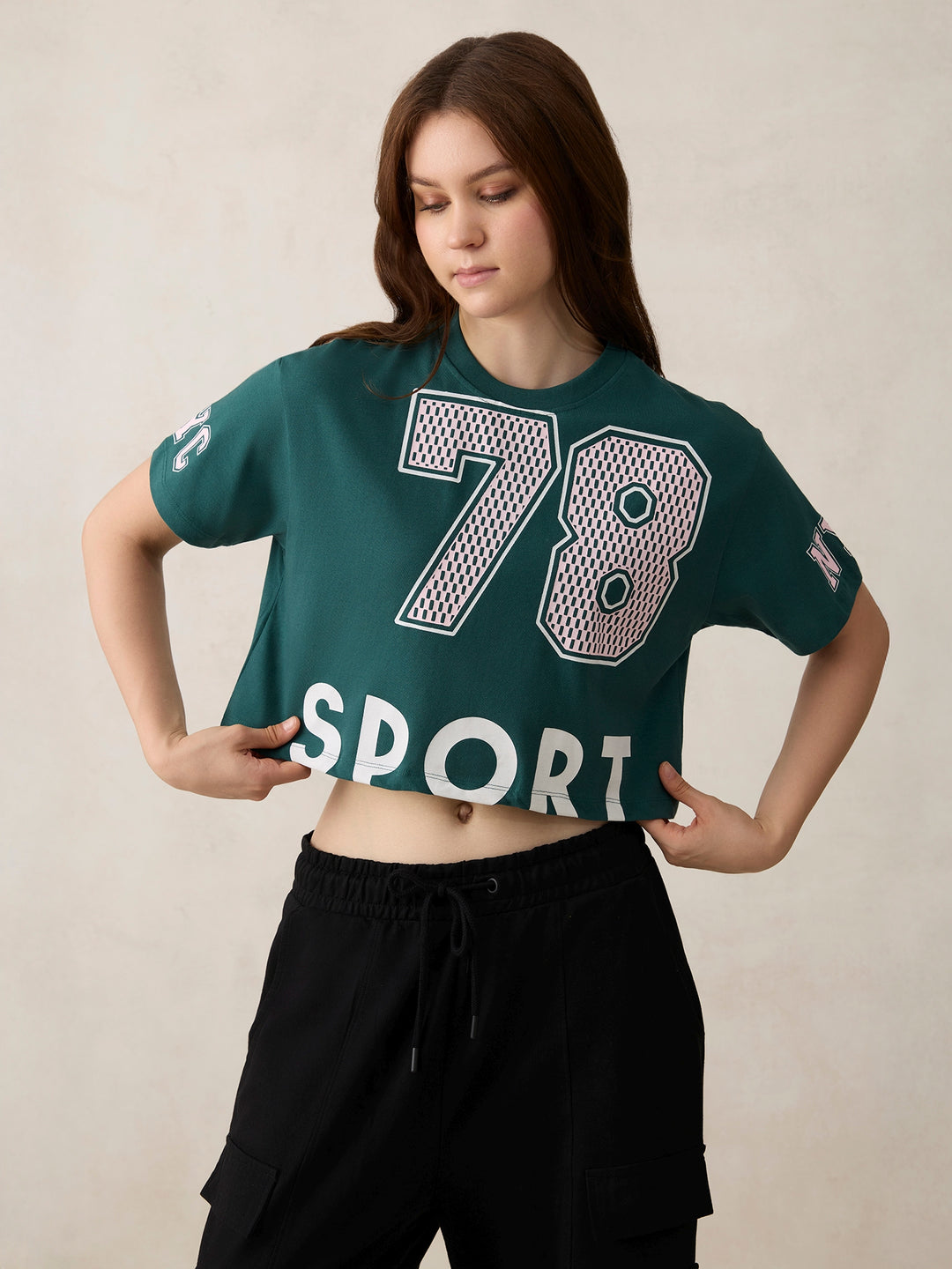 Green Graphic Cropped Boxy T-Shirt