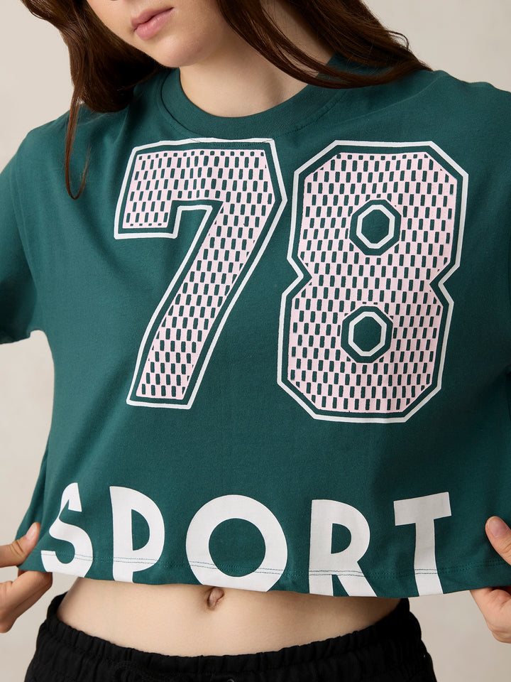Green Graphic Cropped Boxy T-Shirt