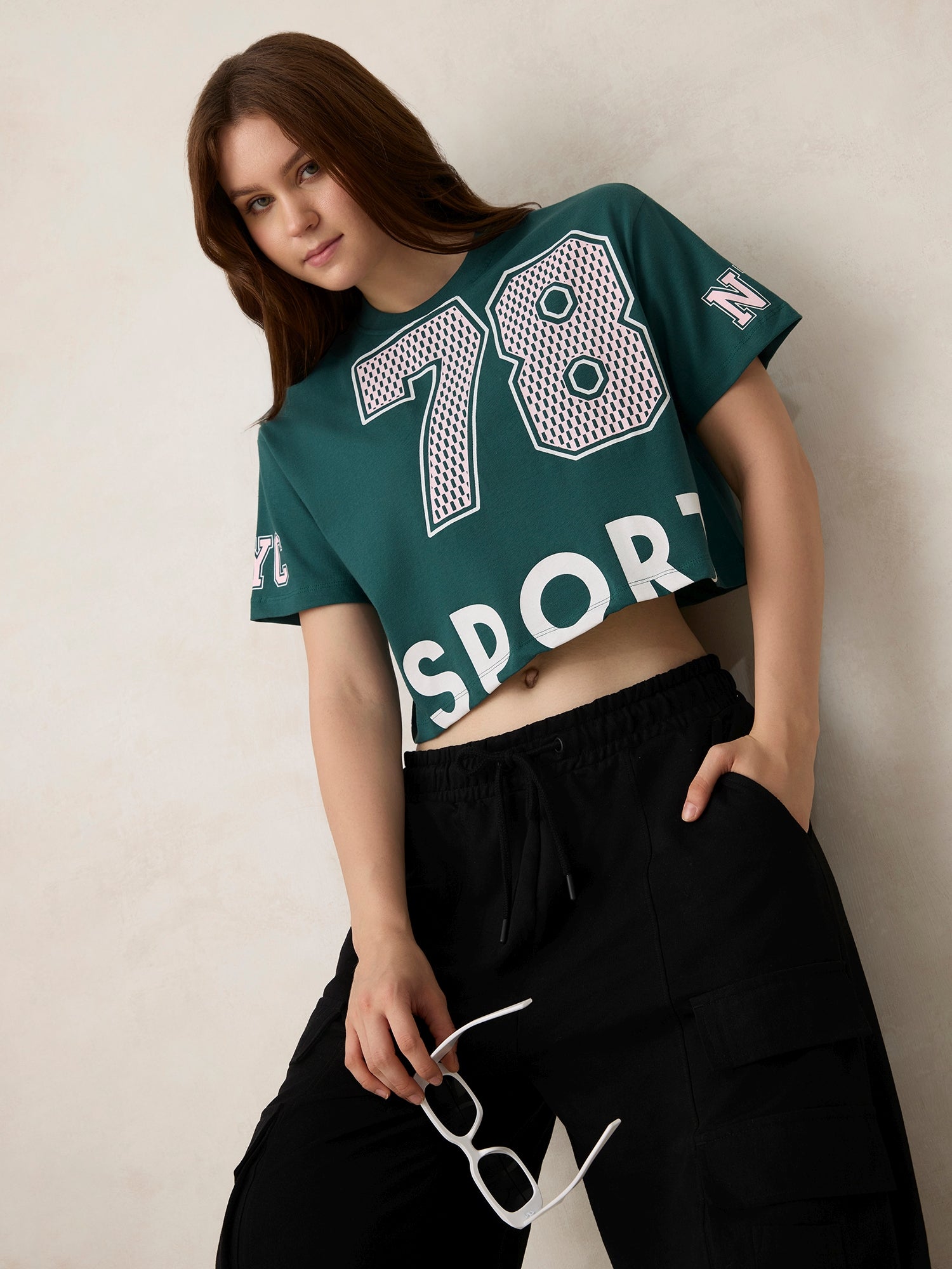 Green Graphic Cropped Boxy T-Shirt