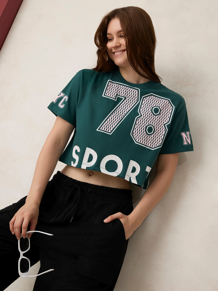 Green Graphic Cropped Boxy T-Shirt