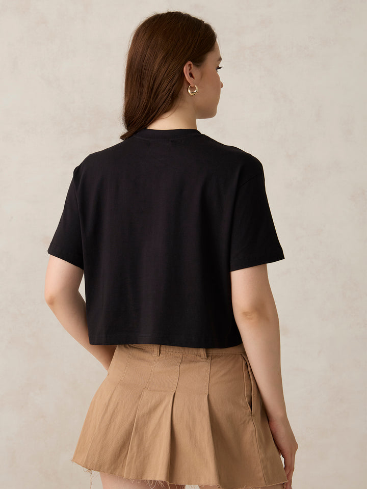 Black Cropped Graphic Tshirt
