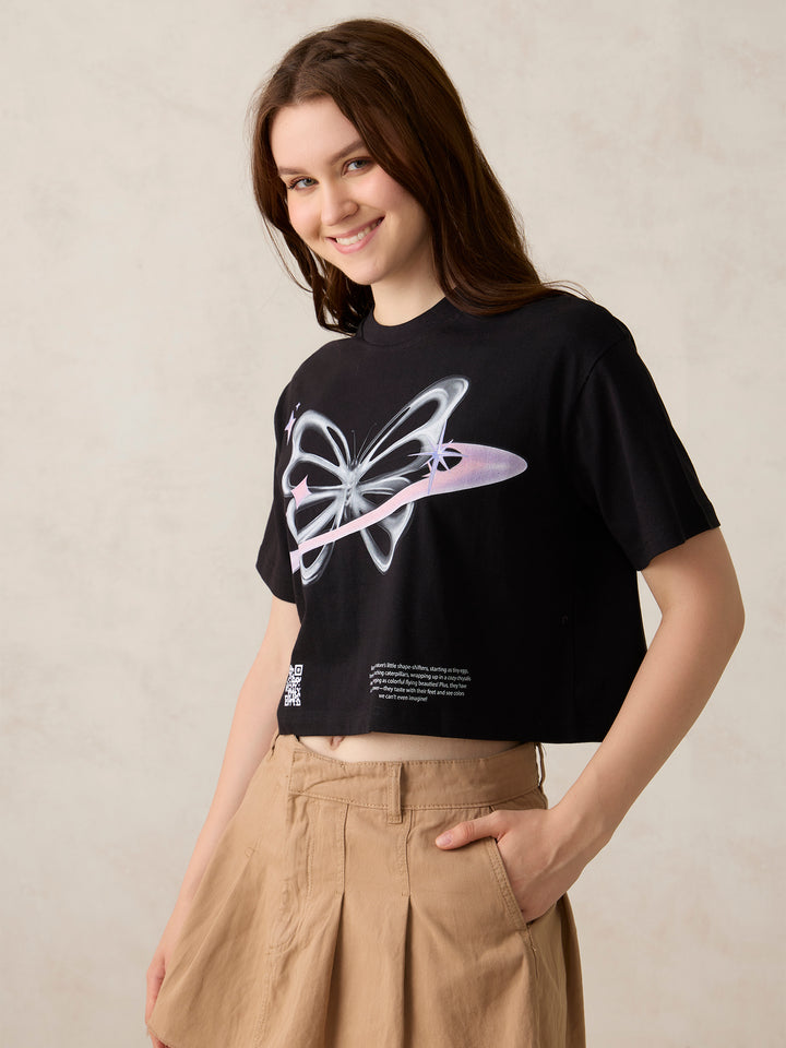 Black Cropped Graphic Tshirt