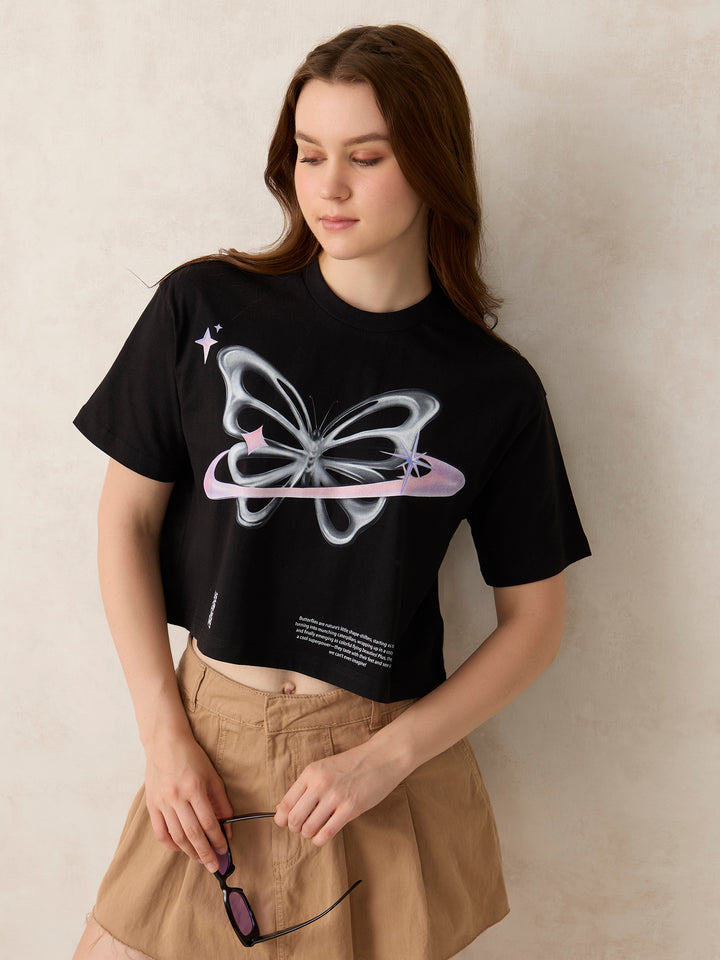 Black Cropped Graphic Tshirt