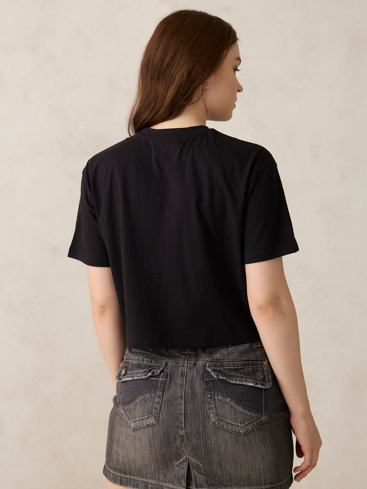 Black Cropped Graphic T-Shirt