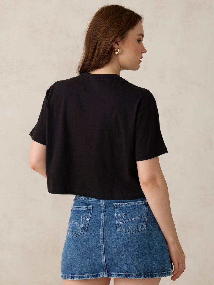 Black Cropped Graphic T-Shirt