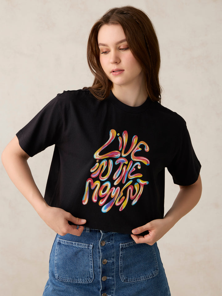 Black Cropped Graphic T-Shirt