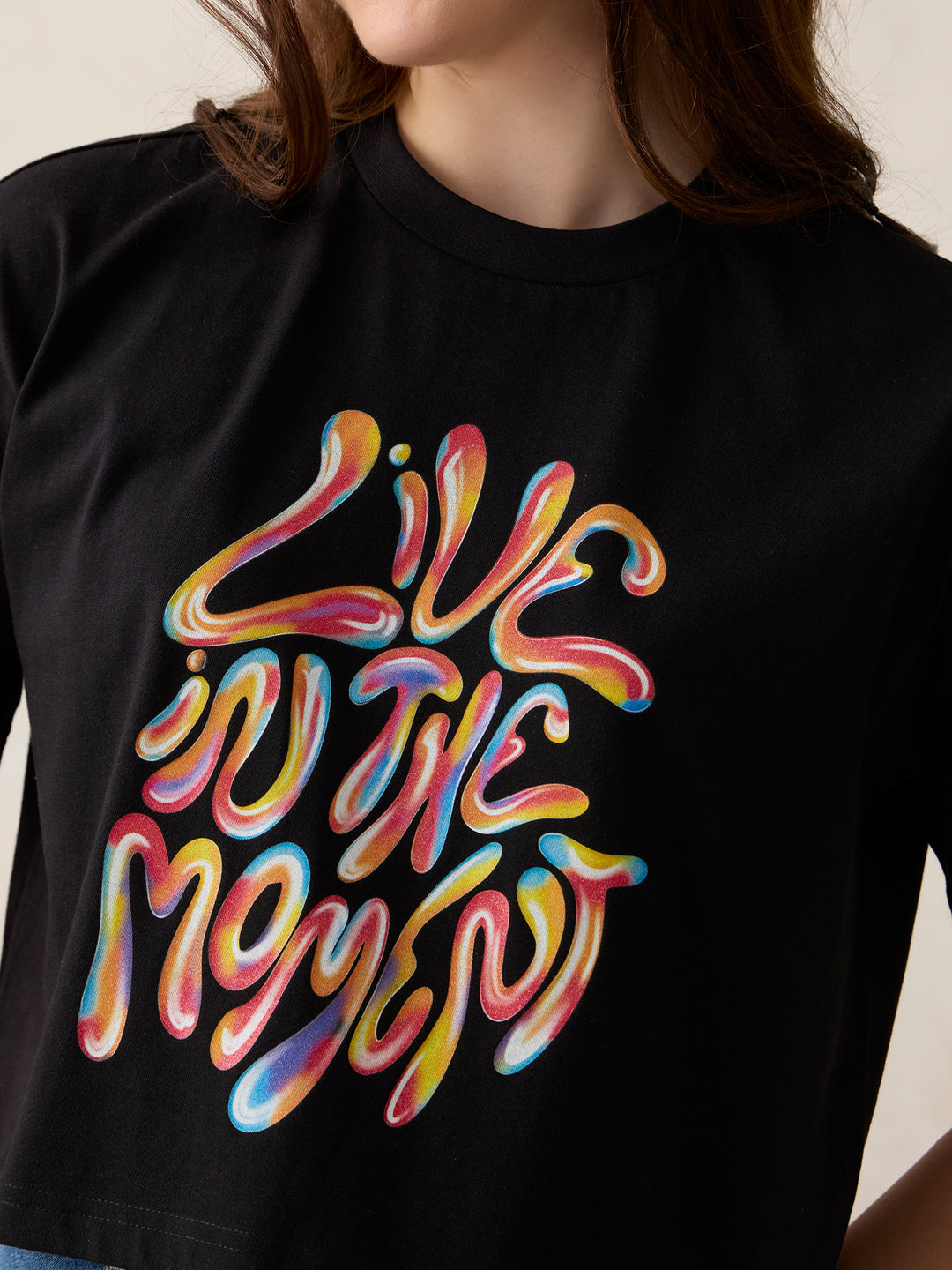 Black Cropped Graphic T-Shirt