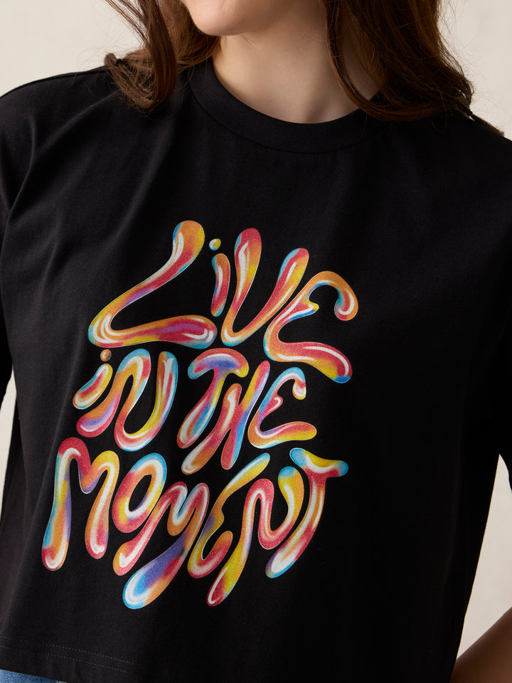 Black Cropped Graphic T-Shirt
