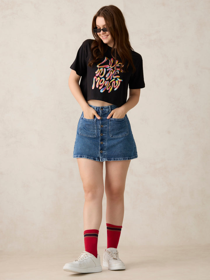 Black Cropped Graphic T-Shirt