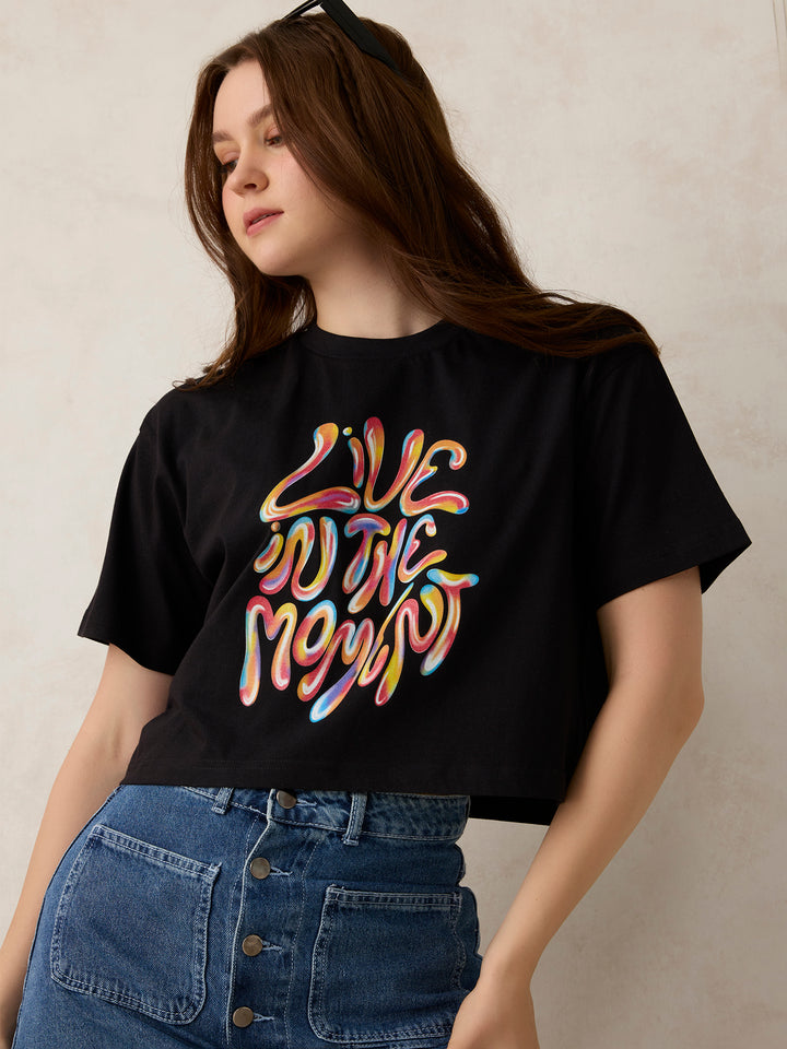 Black Cropped Graphic T-Shirt