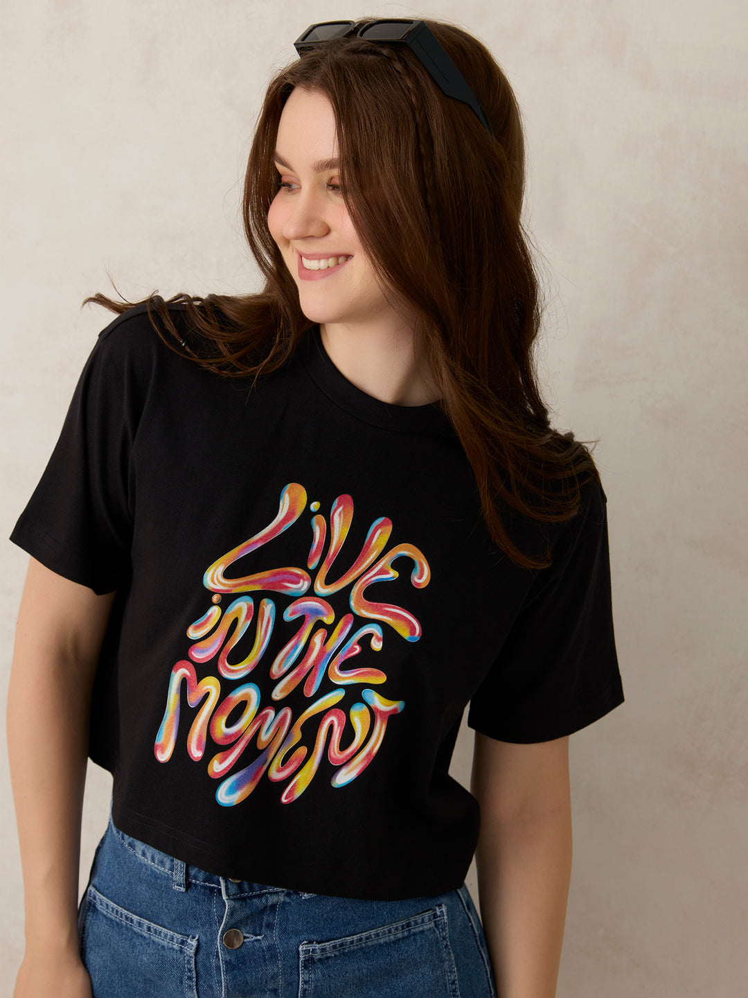 Black Cropped Graphic T-Shirt