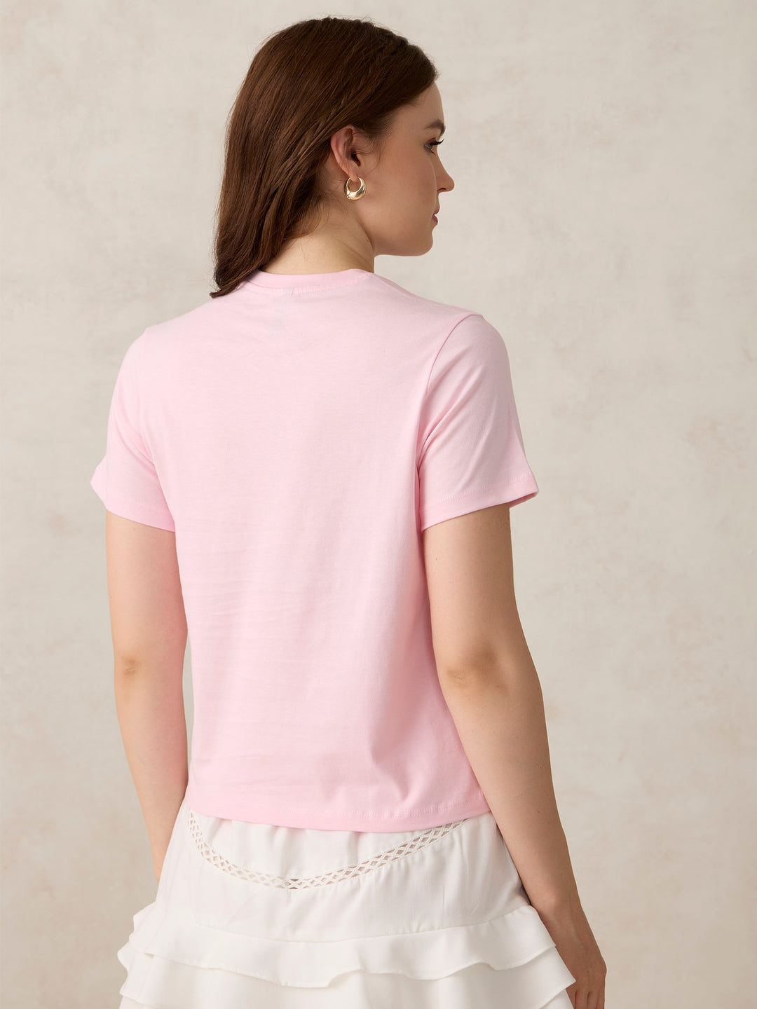 Pink Crew Neck Graphic T-Shirt