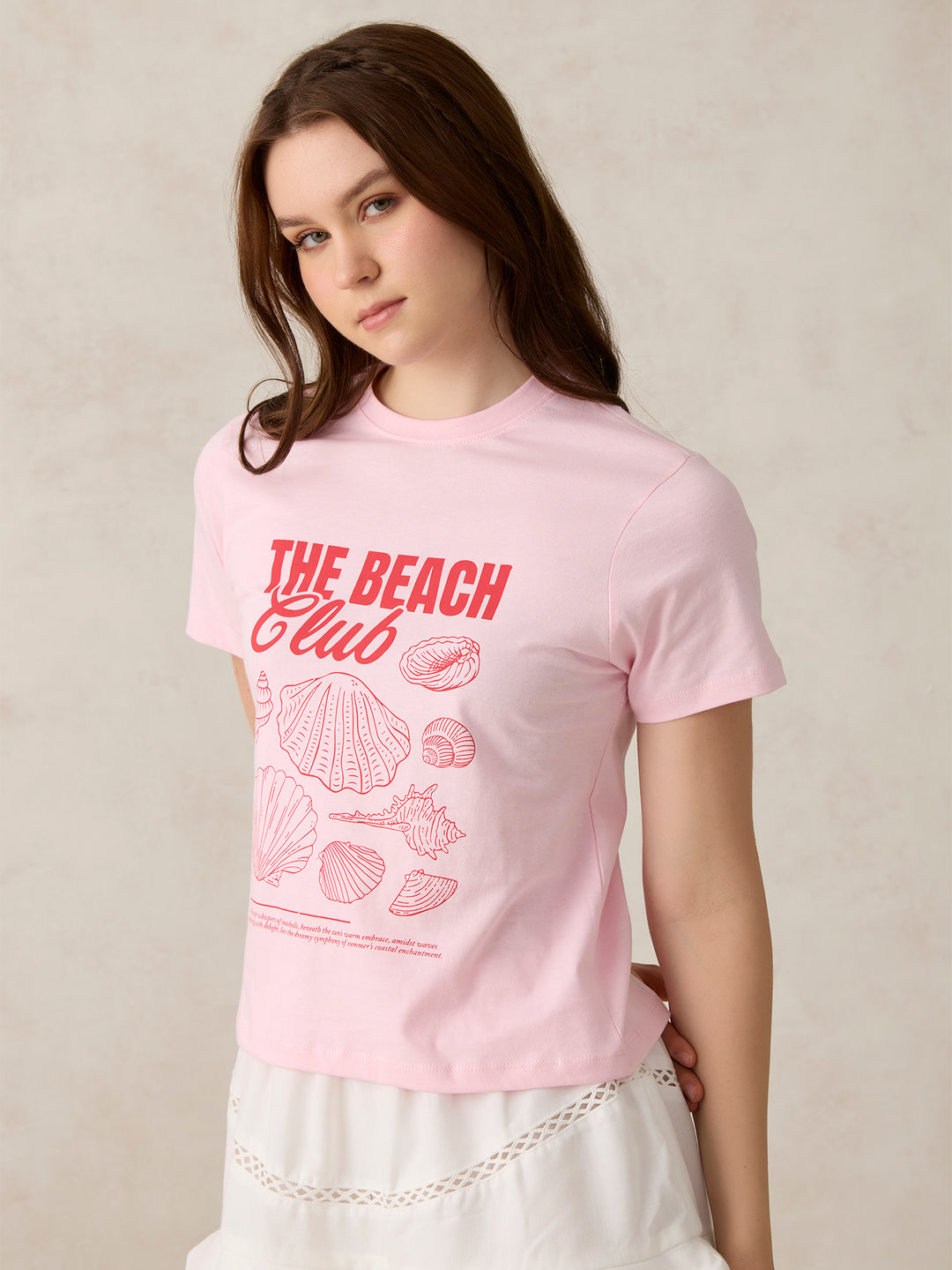 Pink Crew Neck Graphic T-Shirt