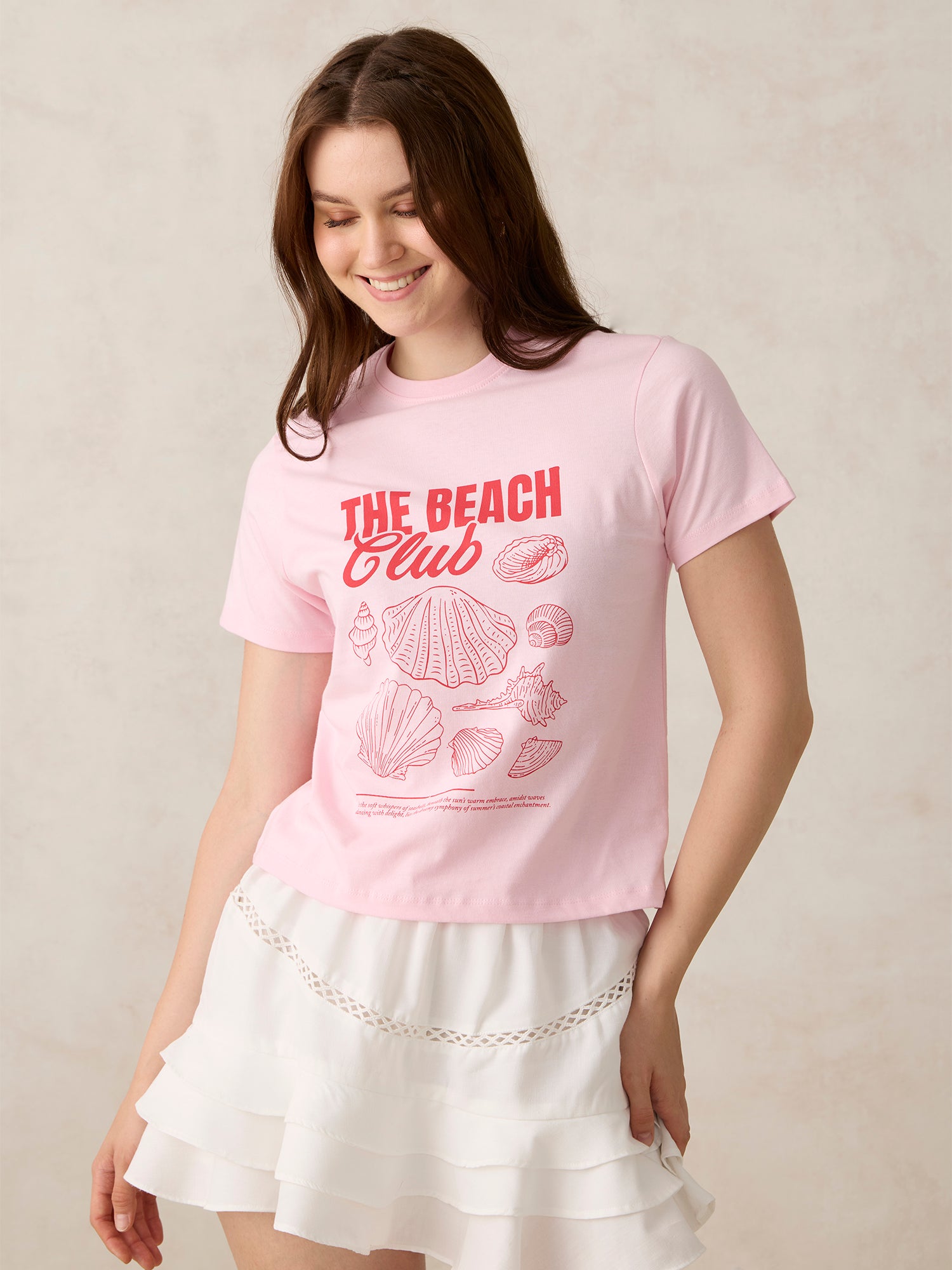Pink Crew Neck Graphic T-Shirt