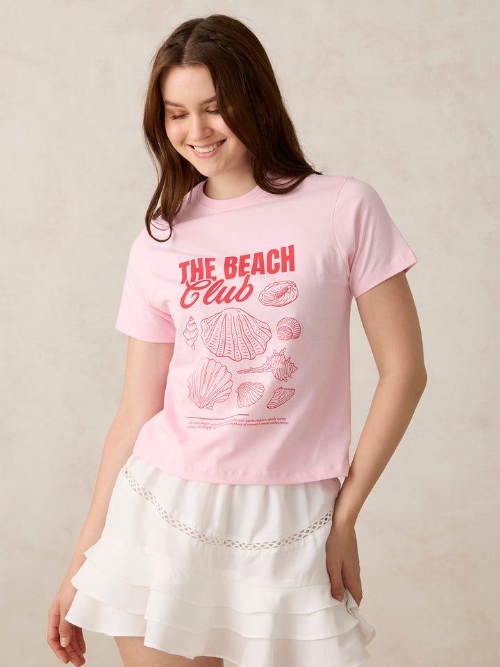 Pink Crew Neck Graphic T-Shirt