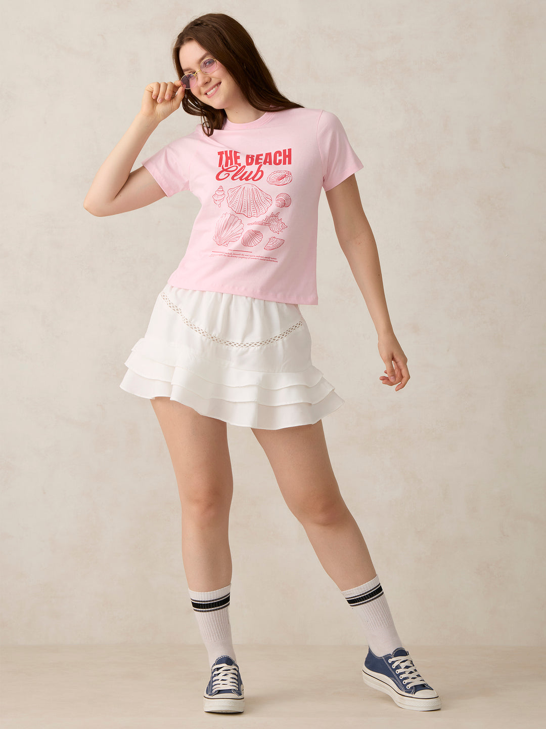 Pink Crew Neck Graphic T-Shirt