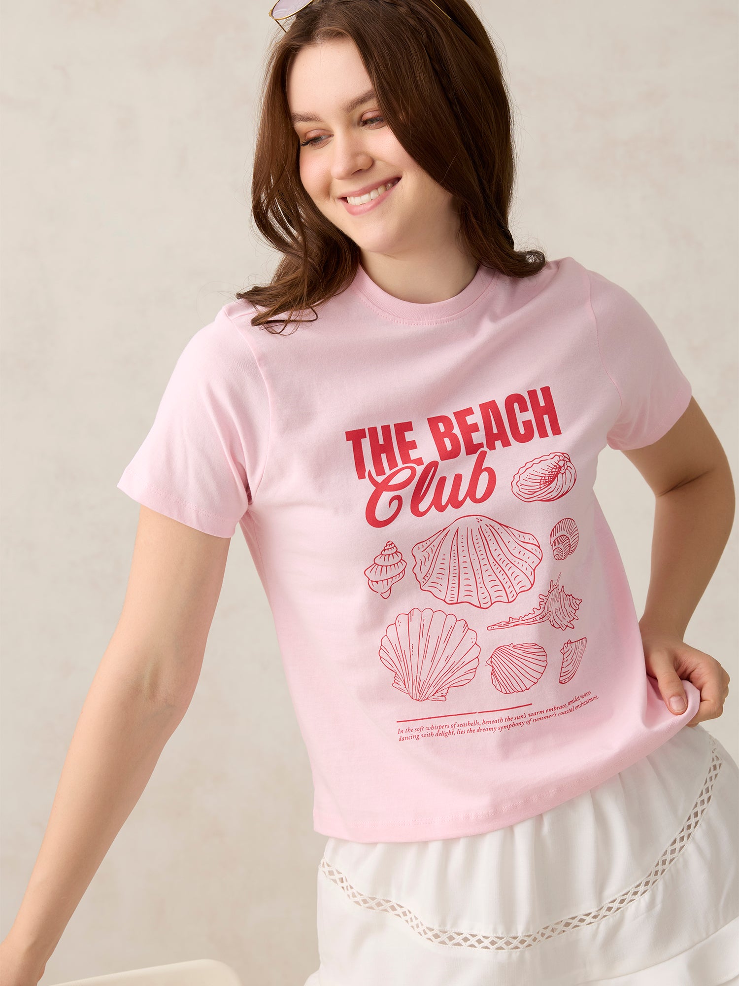 Pink Crew Neck Graphic T-Shirt