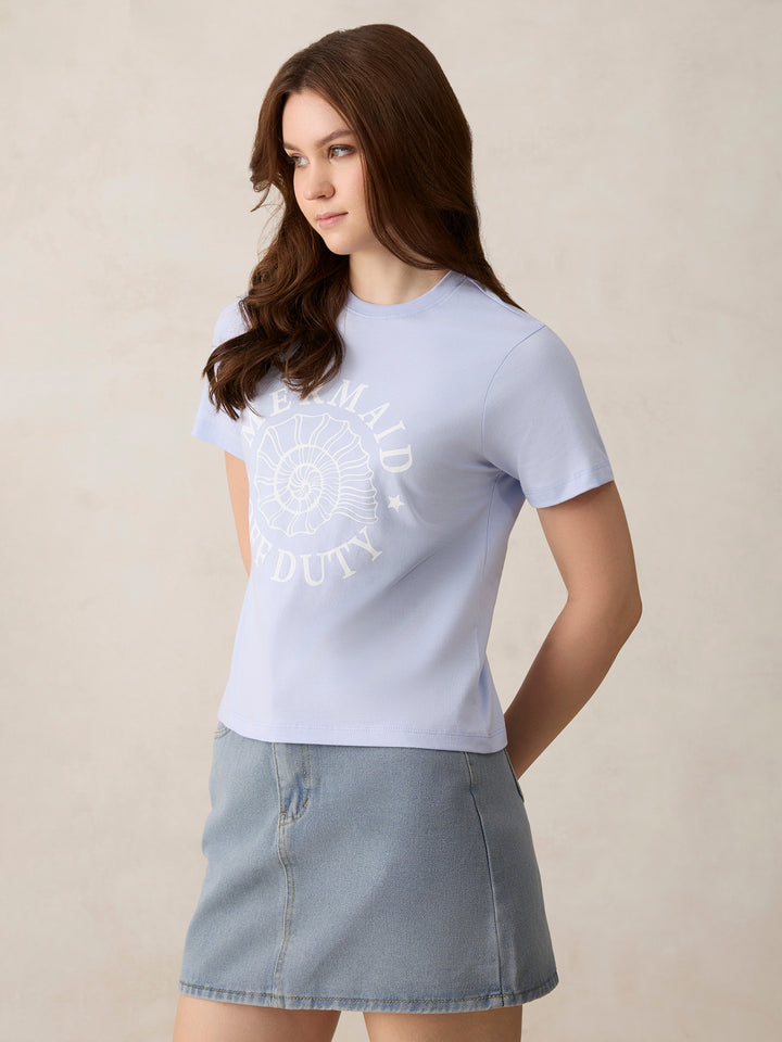 Purple Crew Neck Graphic T-Shirt