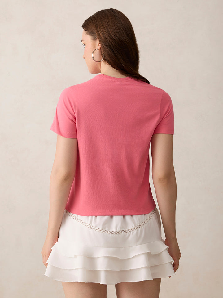 Pink Crew Neck Graphic T-Shirt