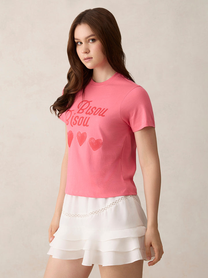 Pink Crew Neck Graphic T-Shirt