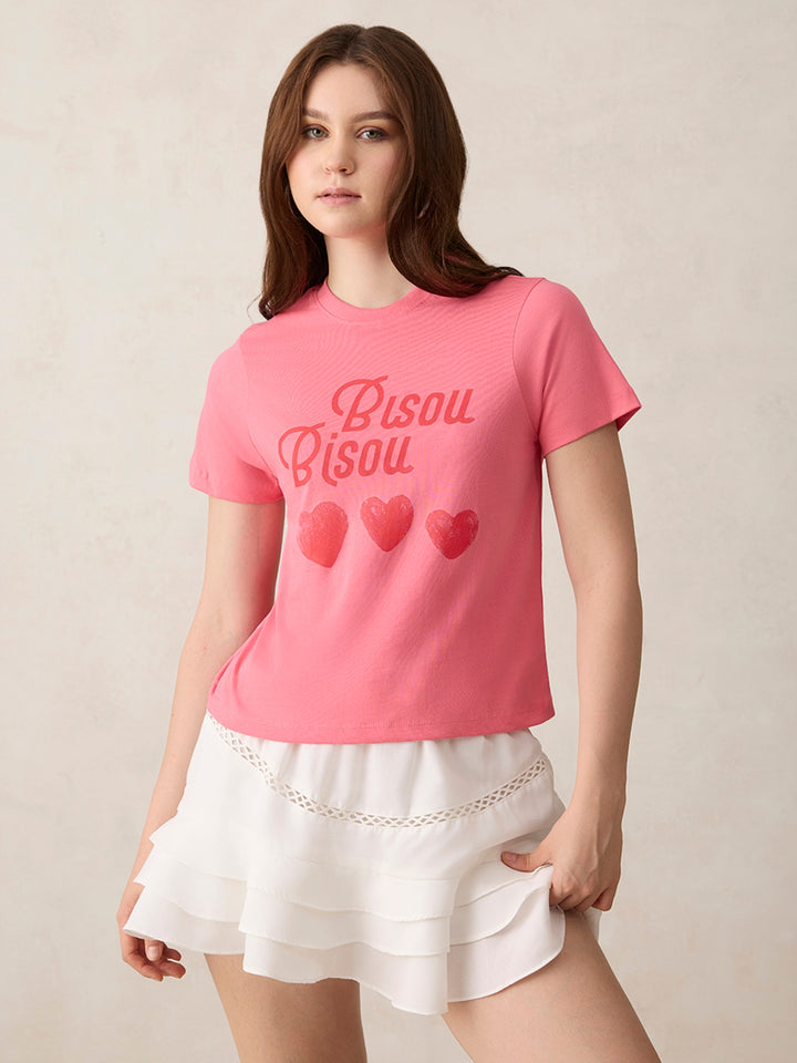 Pink Crew Neck Graphic T-Shirt