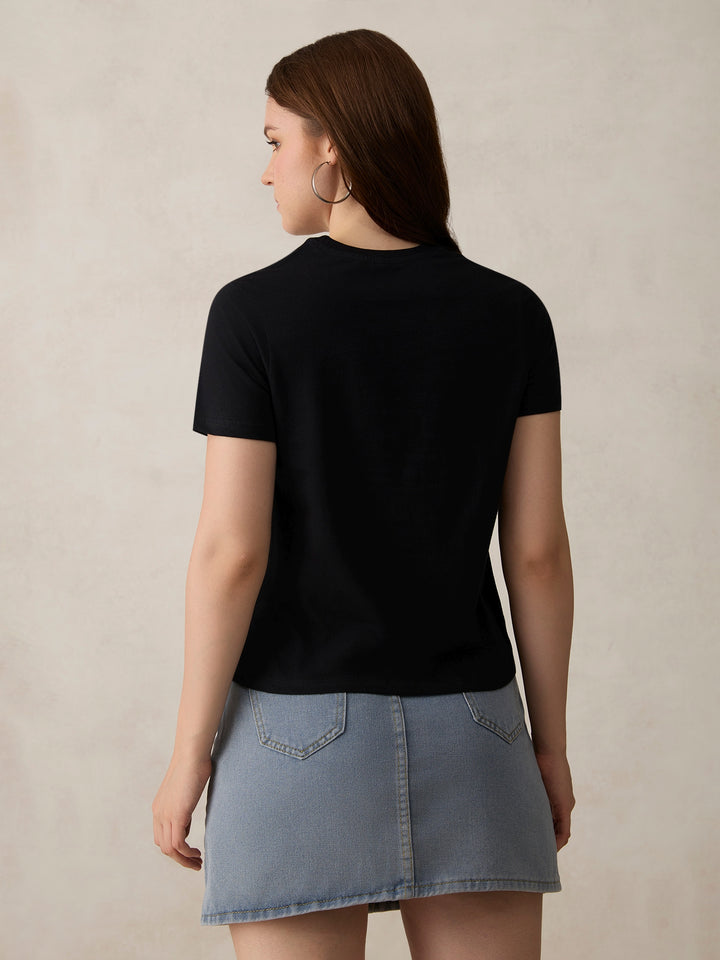 Black Crew Neck Graphic Tshirt