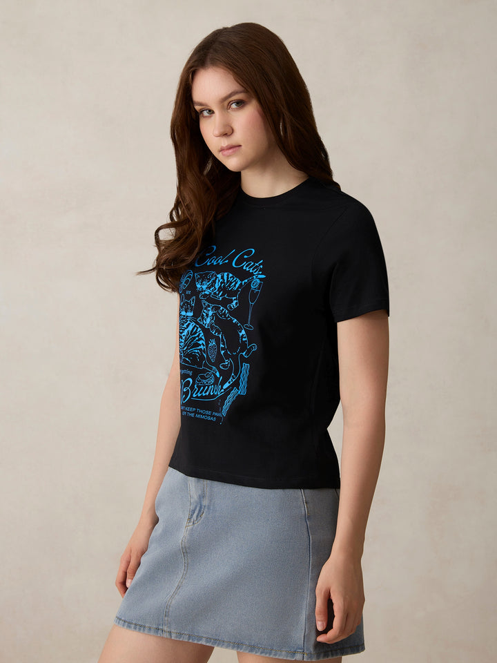 Black Crew Neck Graphic Tshirt