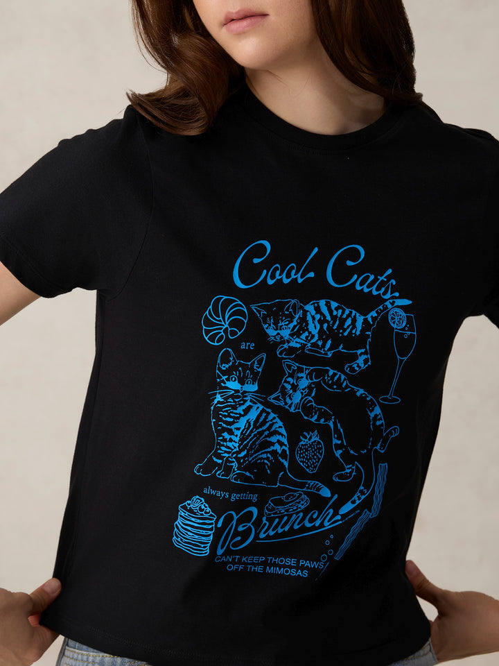 Black Crew Neck Graphic Tshirt
